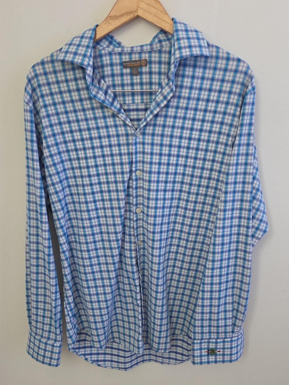 Peter Millar Blue Plaid Men's Longsleeve Button-Down Shirt Large